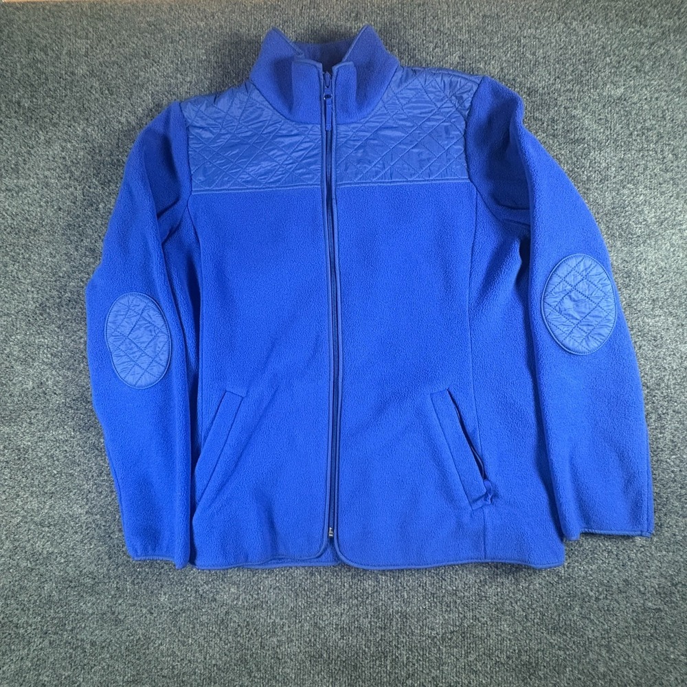 Talbots Fleece Jacket Womens Medium Royal‎ Blue Quilted Elbow Patches Full Zip